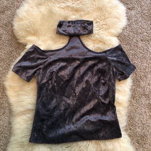 Crushed velvet silver gray crop top with choker